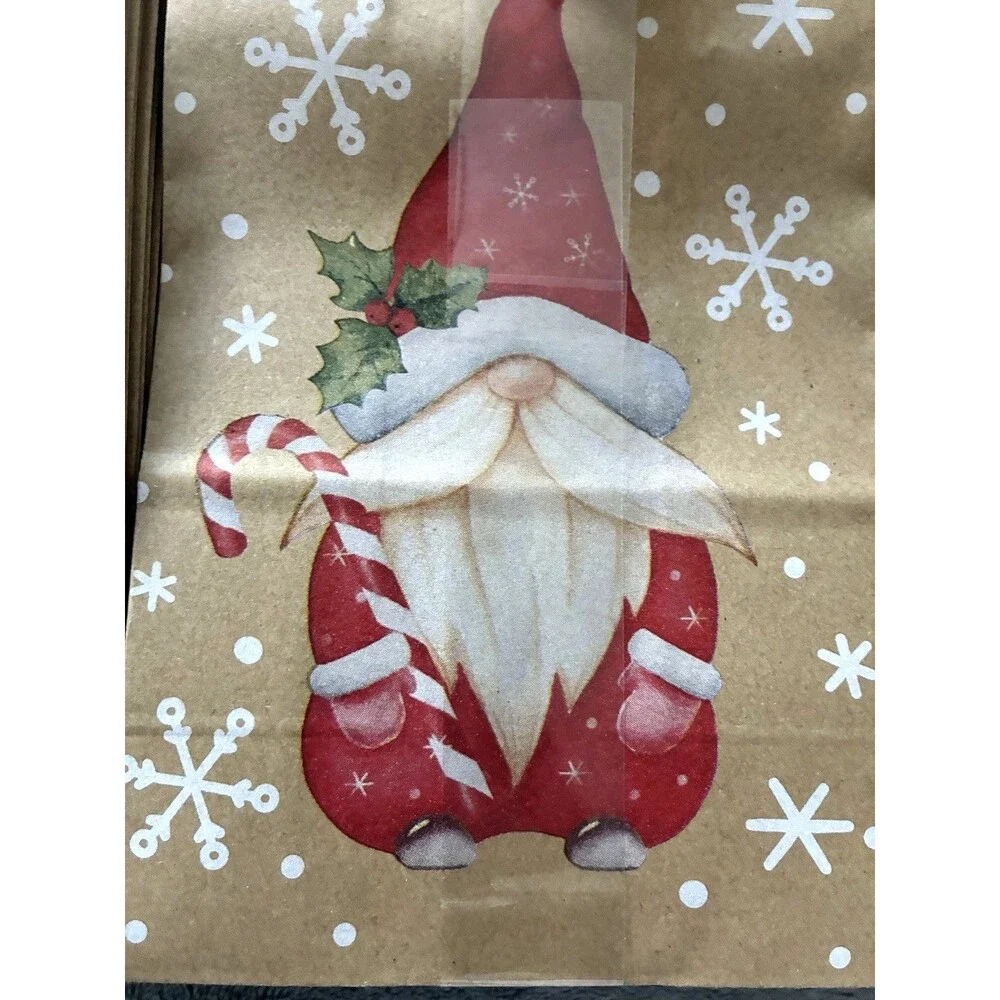 Christmas Gift Bags Gnome Design 18 Total Small Kraft Bags 8” Holiday